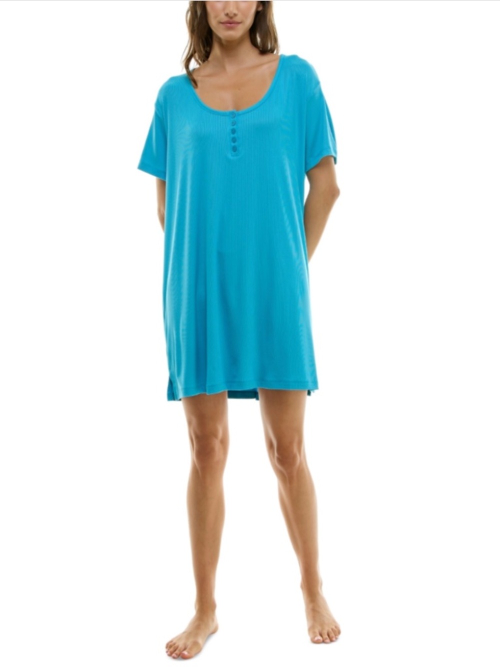 Roudelain Women's Short-Sleeve Henley Sleepshirt - Maui Blue